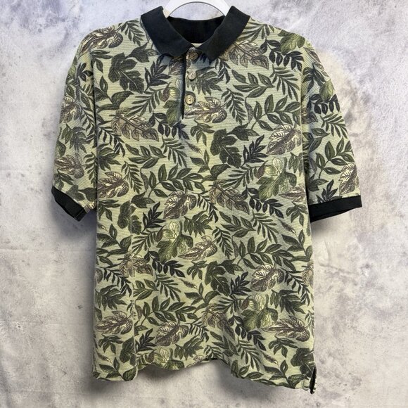 Vintage OP Sport Ocean Pacific Polo Shirt Mens Large Floral Hawaiian - Picture 1 of 14